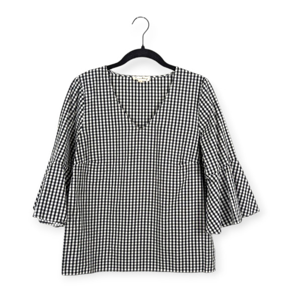Jane & Delancey Black and White Gingham Half Flutter Sleeve Blouse Size Small - Picture 1 of 4
